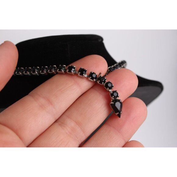 Weiss Rhinestone Necklace, Vintage Black Marquise Fringe, Signed Choker Evening - Picture 15 of 15